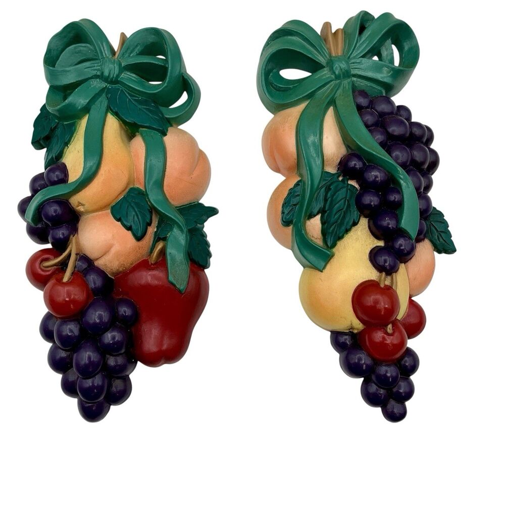 Set 2 VTG 1995 Home Interiors Burwood Mixed Fruit Wall Hanging Decoration 9"x4"